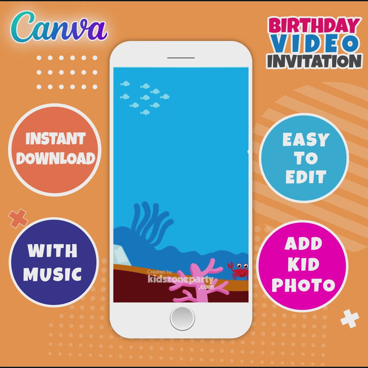 Baby Shark Video Invitation - Baby Shark Phone Invite - Editable and instant downloadable | Canva Template