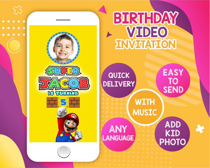 Super Mario Birthday Video Invitation - Super Mario Animated Invitation - kidszoneparty