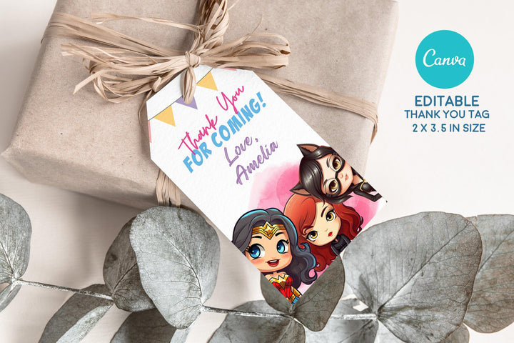 Wonder Woman Invitation - Batwoman Invitation - Super Hero Girls Invite - Phone Invite - Thanks tag - Instant download - Canva Template - kidszoneparty