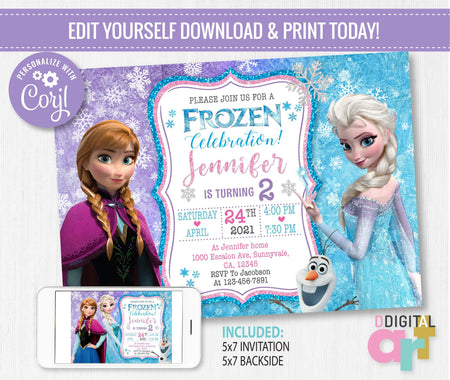 Frozen Birthday Invitation Template | Editable | Printable | Instant D ...