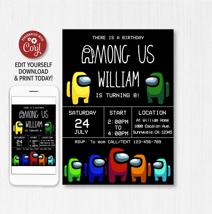 Among Us Birthday Invitation Template | Editable | Printable | Instant Download - kidszoneparty