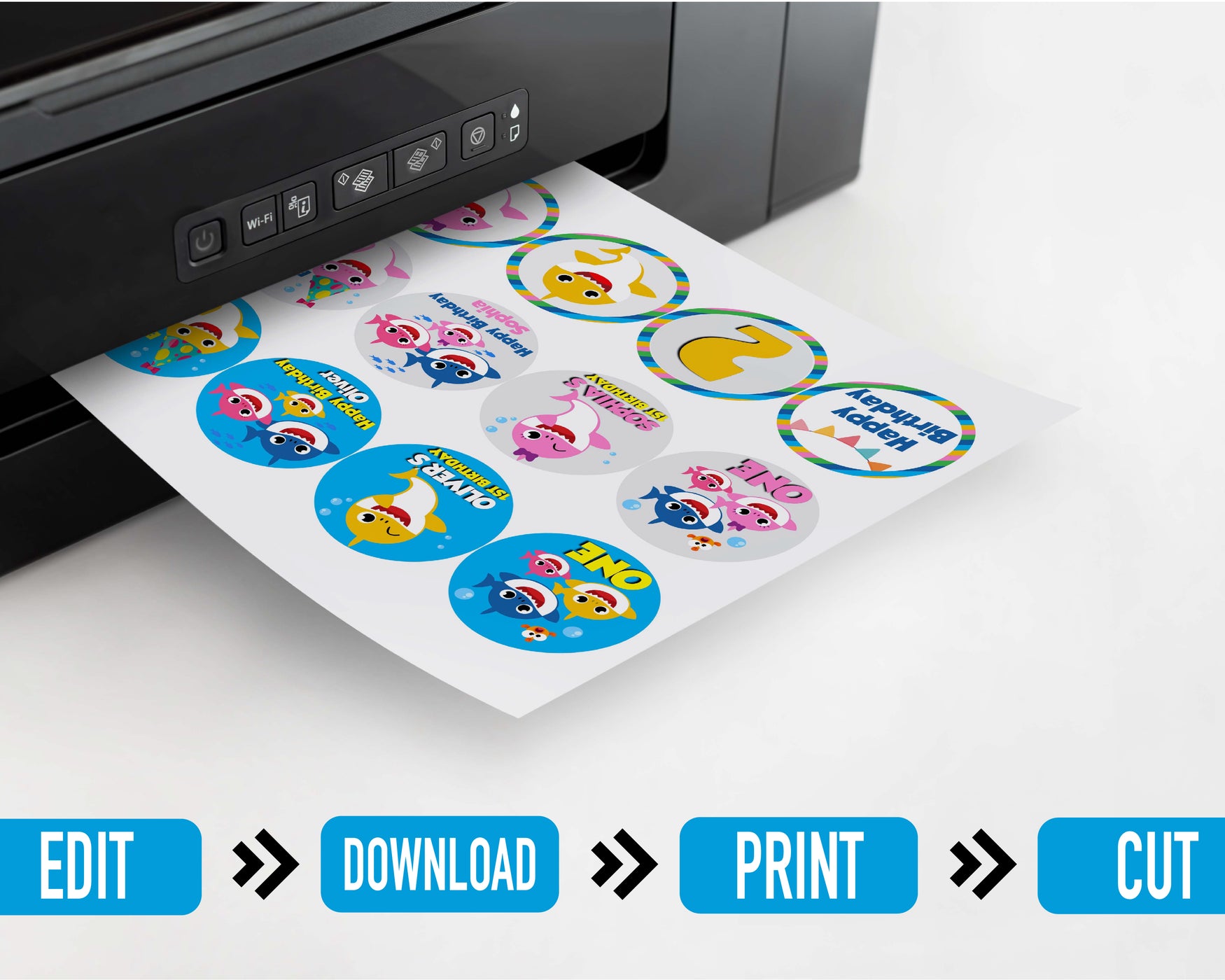 Baby Shark Birthday Cupcake Toppers |  Digital File | Editable | Printable | Instant Download