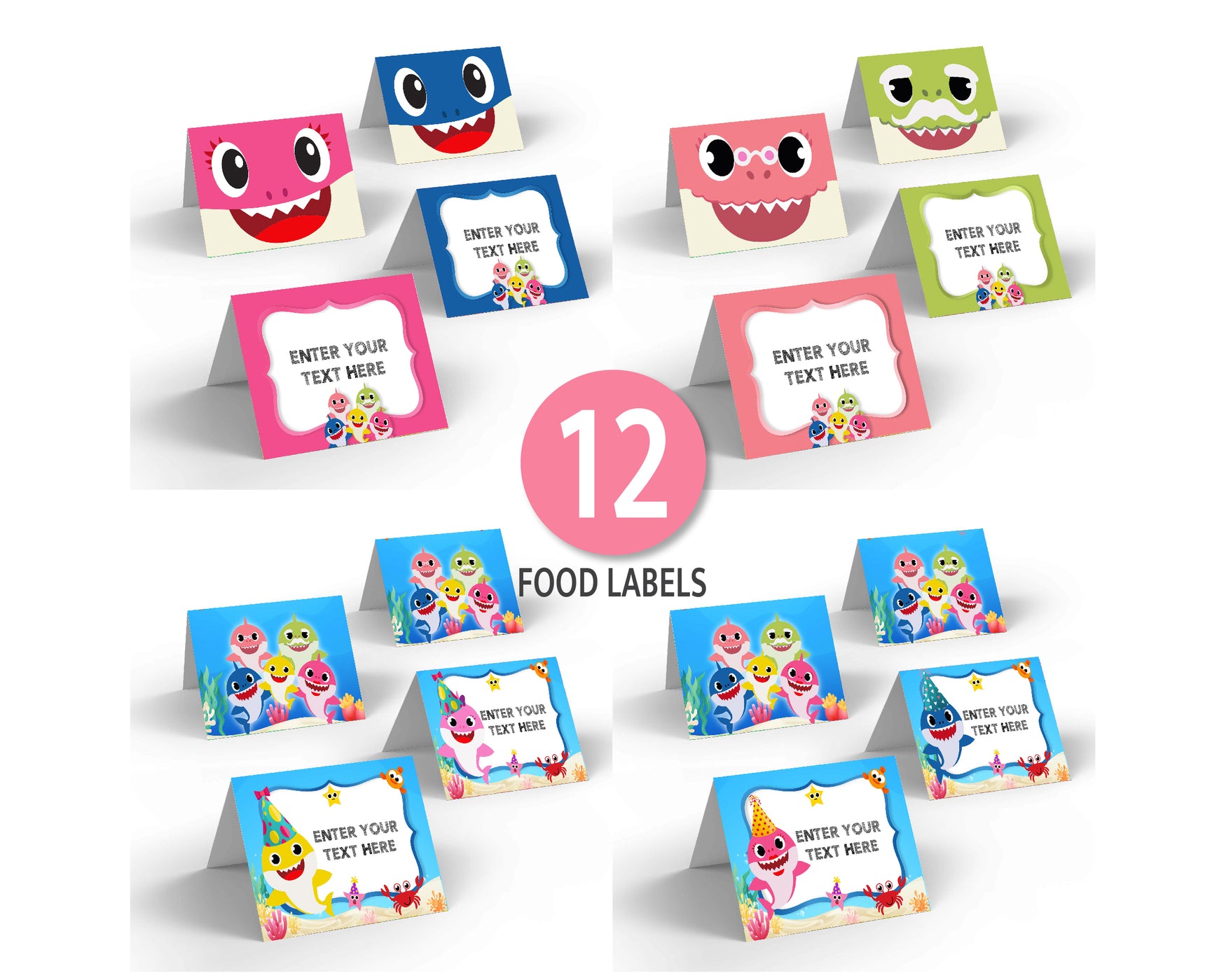Baby Shark FOOD TENTS | Food Labels | Editable | Printable | Instant Digital Download