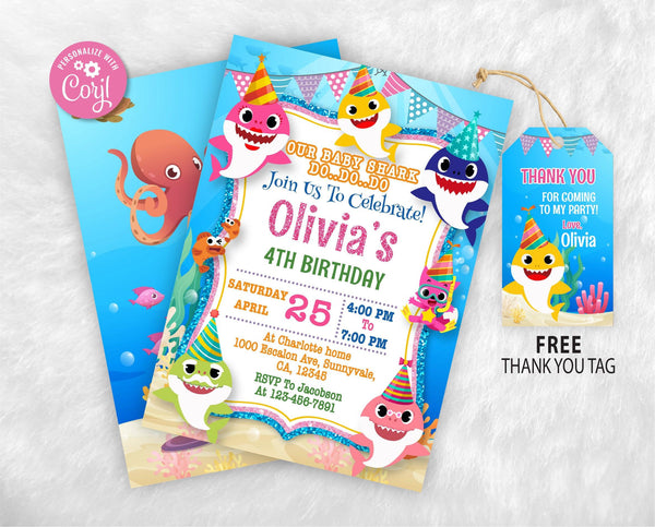 Baby Shark Birthday Invitation Template | Editable | Printable | Instant Download - kidszoneparty