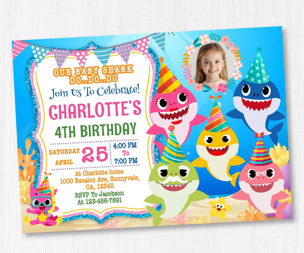 Baby Shark Birthday Invitation Template With Photo | Editable | Printable | Instant Download - kidszoneparty