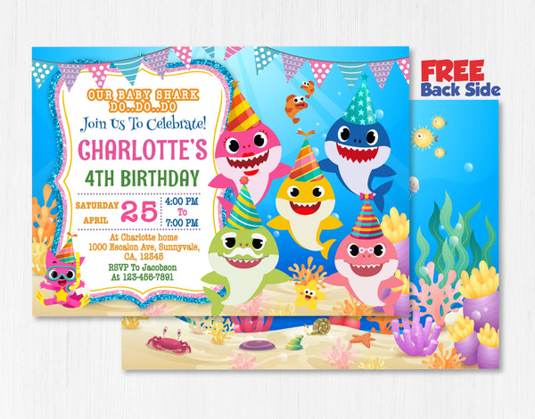 Baby Shark Birthday Invitation Template | Editable | Printable | Instant Download - kidszoneparty