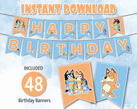 Happy Birthday Bluey Banners, Banners Printable, Bluey Party Decorations, Bluey Birthday Flags Instant
