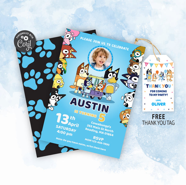 Bluey Birthday Invitation Template With Photo | Editable | Printable | Instant Download