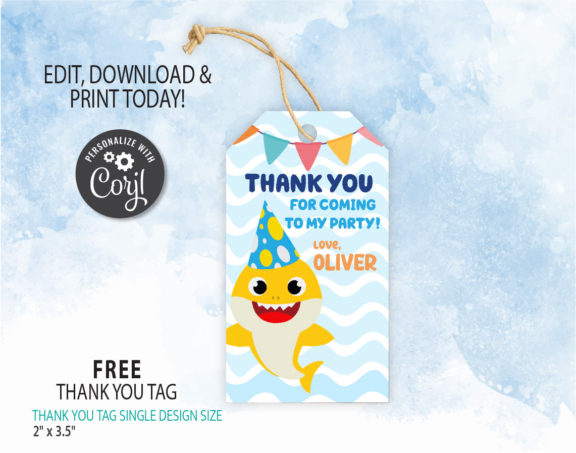 Baby Shark Birthday Invitation Template | Editable | Printable | Instant Download