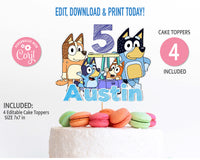 Bluey Birthday Cake Topper | Editable | Printable | Instant Digital Download
