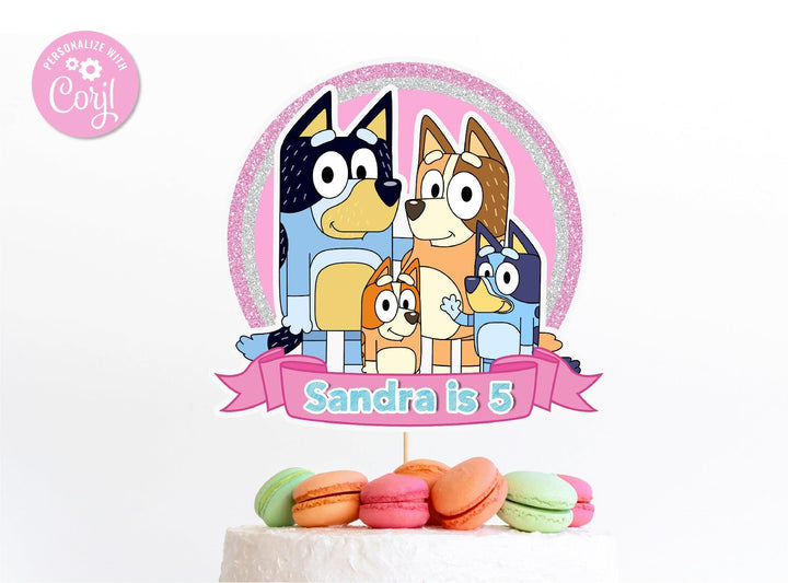 Bluey Birthday Cake Topper | Editable | Printable | Instant Digital Download - kidszoneparty