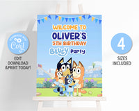 Bluey Birthday Welcome Sign | Editable | Printable | Instant Digital Download
