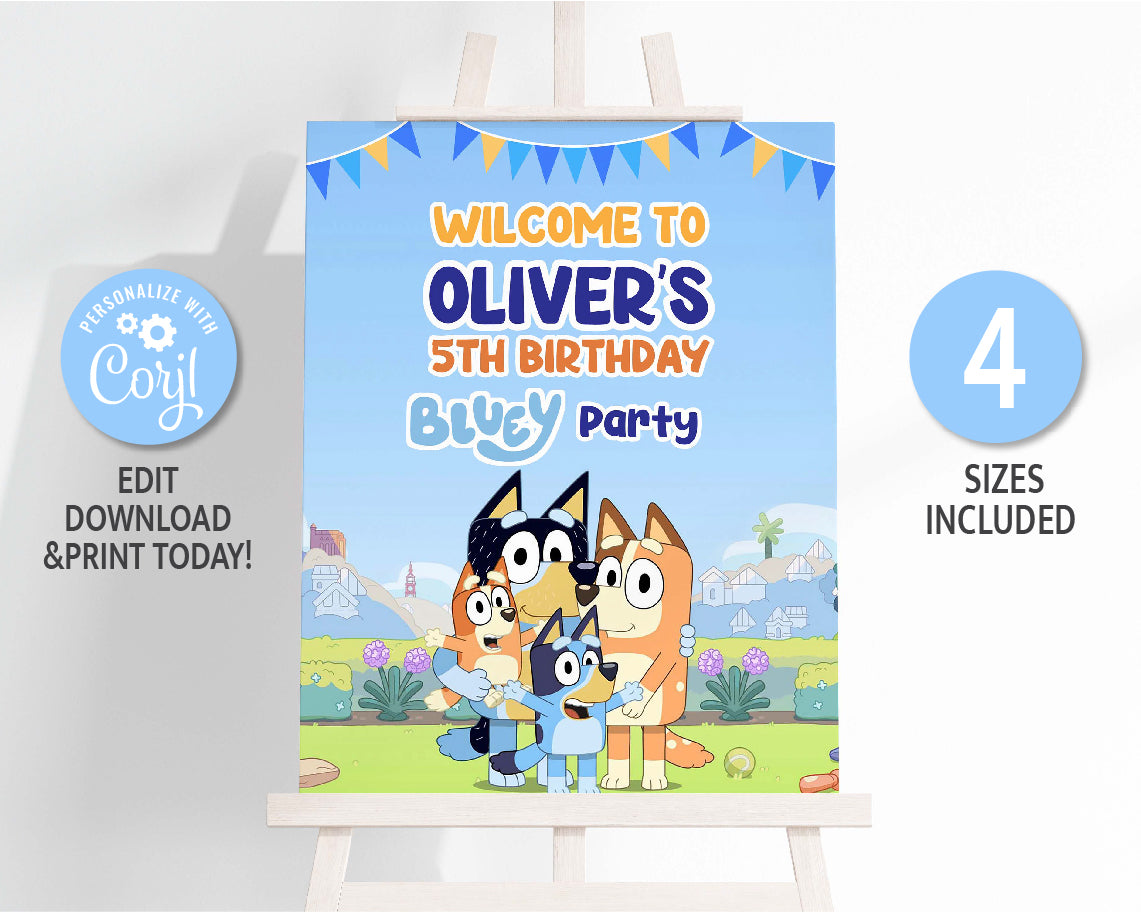 Bluey Birthday Welcome Sign | Editable | Printable | Instant Digital Download