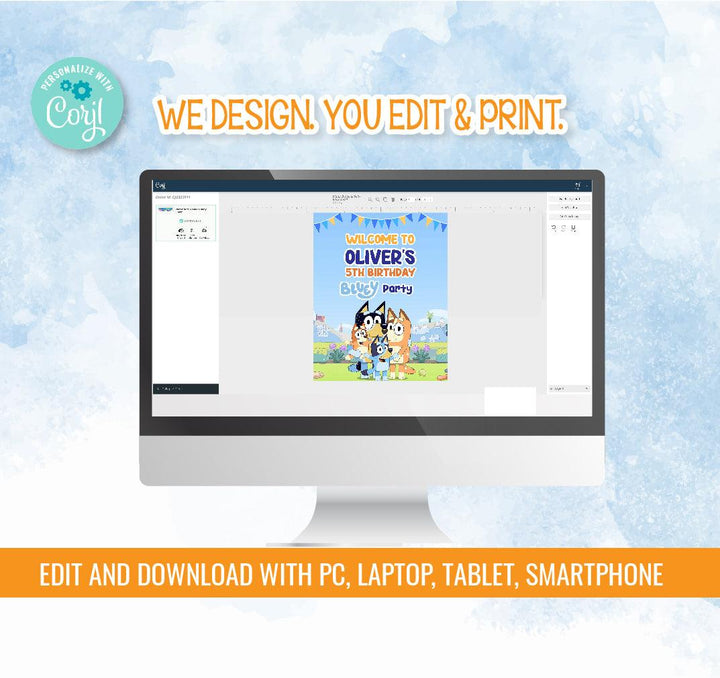 Bluey Welcomesign Bluey Birthday Welcome Sign | Editable | Printable | Instant Digital D ...