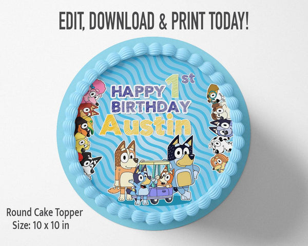 Bluey Birthday Cake Topper | Editable | Printable | Instant Digital Download - kidszoneparty