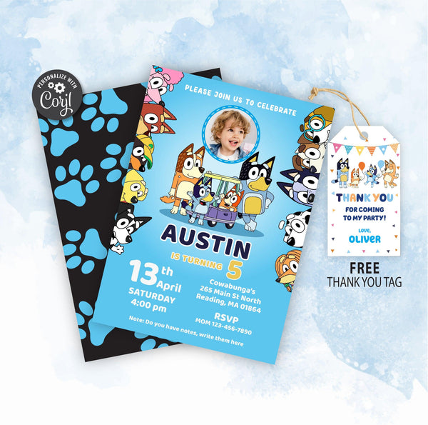 Bluey Birthday Invitation Template With Photo | Editable | Printable | Instant Download - kidszoneparty