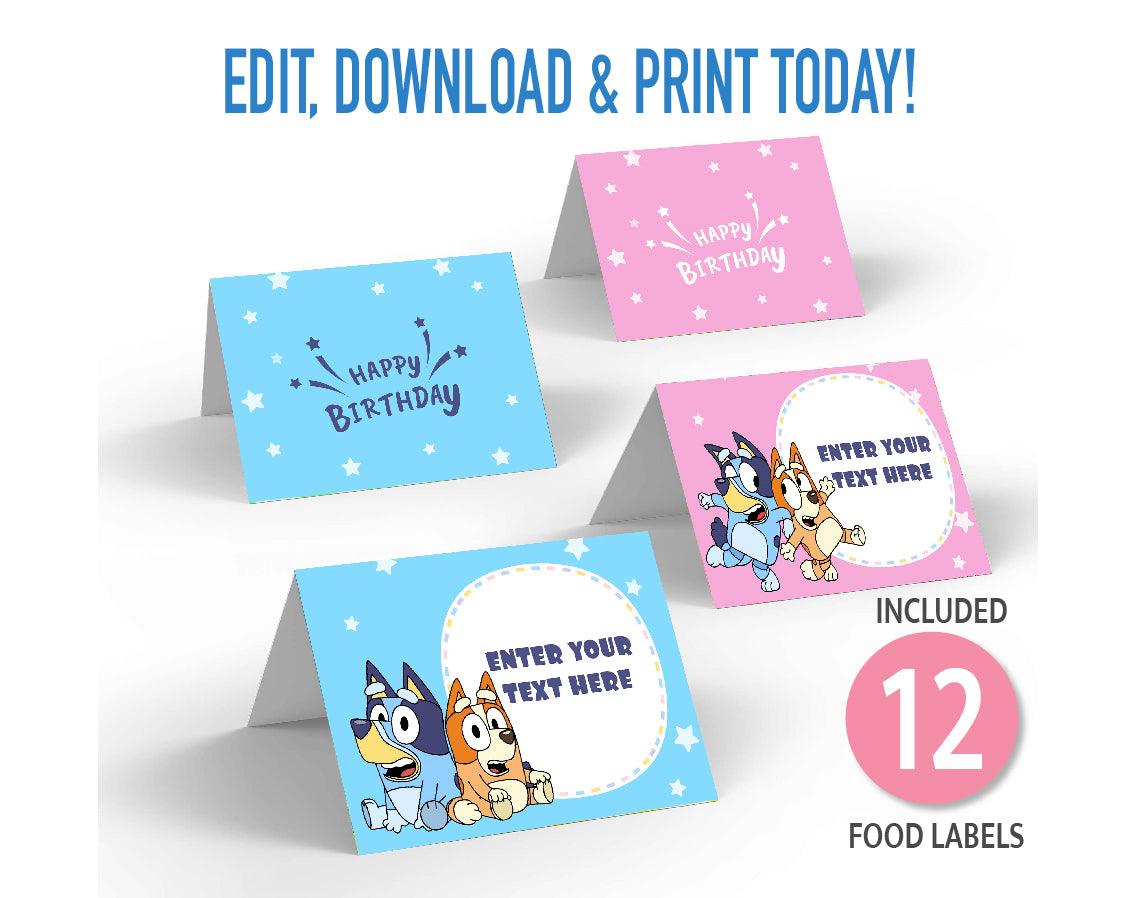 Bluey FOOD TENTS | Food Labels | Editable | Printable | Instant Digita ...