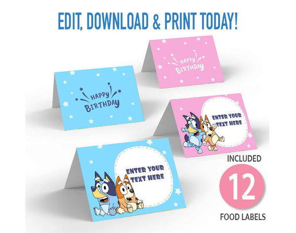 Bluey FOOD TENTS | Food Labels | Editable | Printable | Instant Digital Download - kidszoneparty