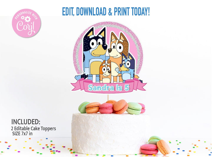 Bluey Birthday Cake Topper | Editable | Printable | Instant Digital Download - kidszoneparty