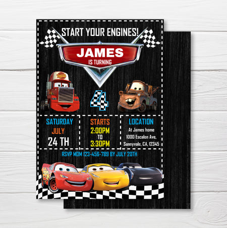 Disney Cars Invitation Chalkboard Lightning Mcqueen Birthday 