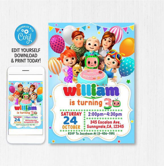 Cocomelon invitation | Digital Cocomelon Birthday invitation ...