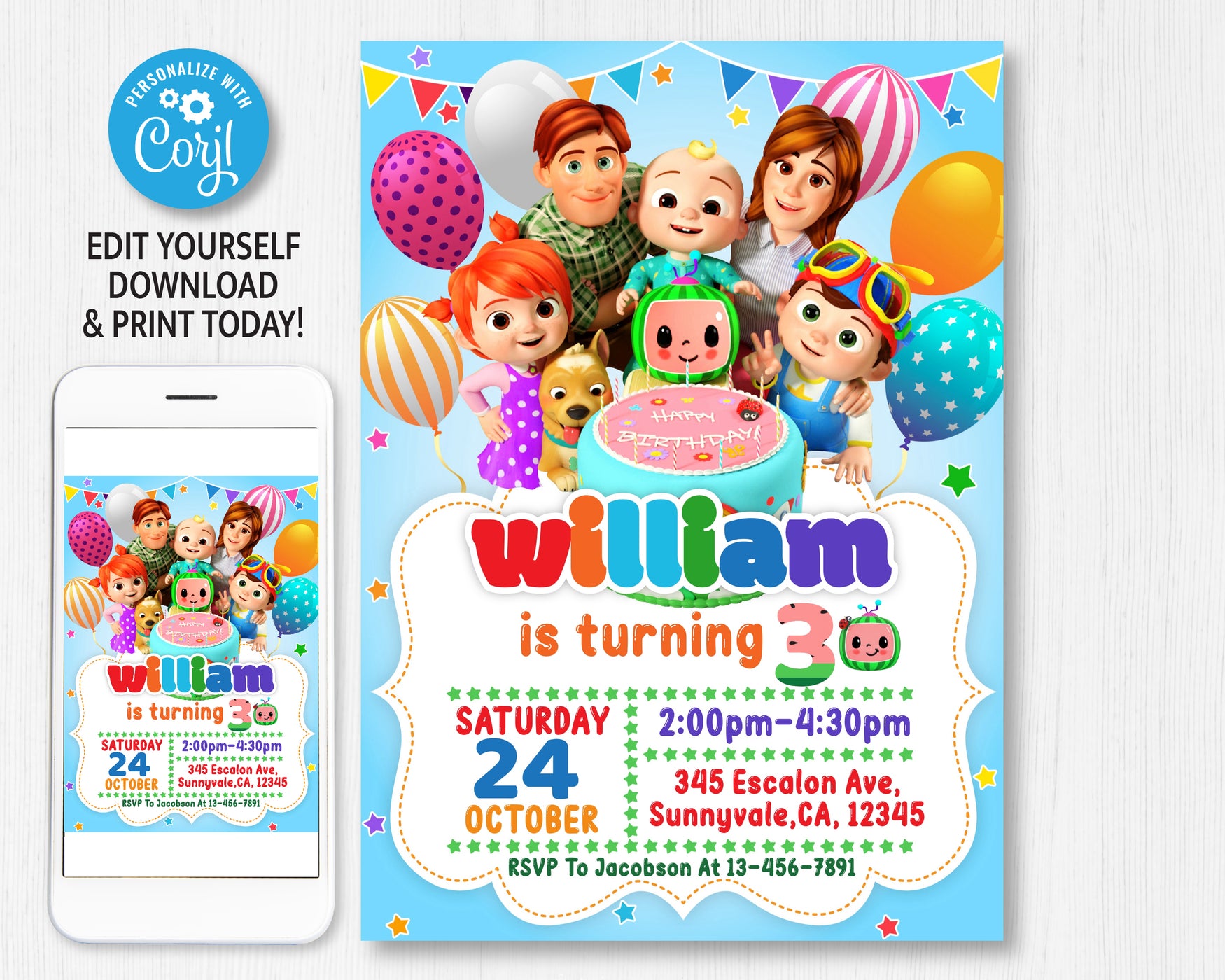 Cocomelon Birthday Invitation Template | Editable | Printable | Instant Download