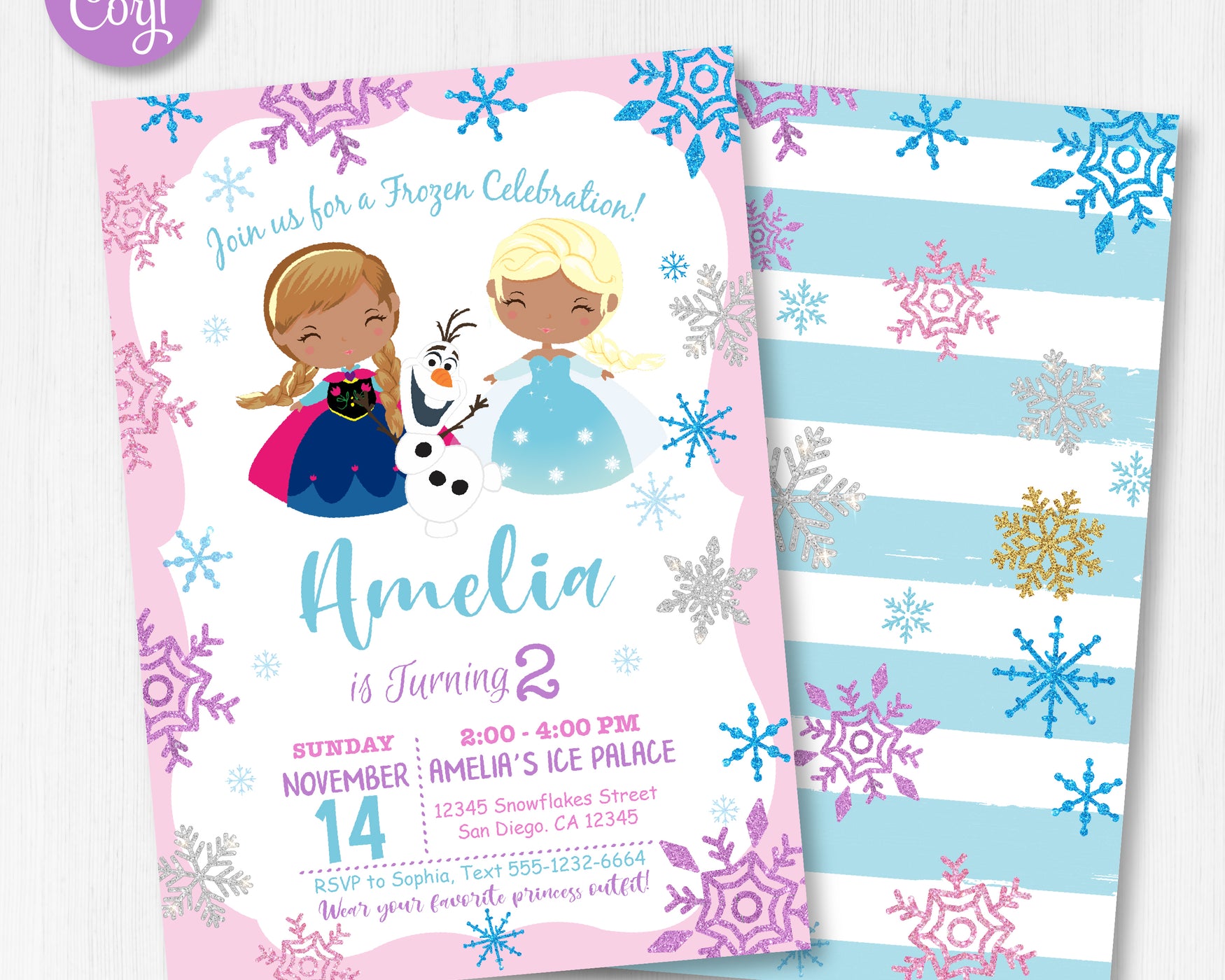 Frozen Birthday Invitation | Dark Skinned | Editable | Printable | Instant Download