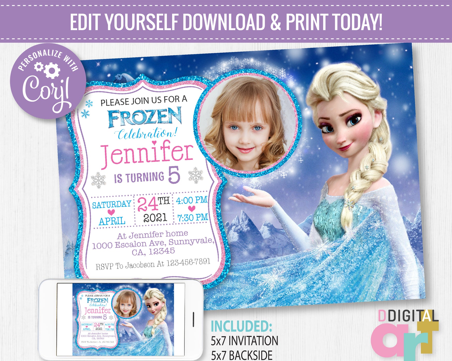 Frozen Birthday Invitation Template With Photo | Editable | Printable | Instant Download