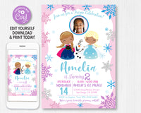 Frozen Birthday Invitation With Photo | Dark Skinned | Editable | Printable | Instant Download
