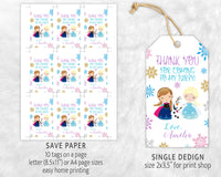 Frozen Birthday Tags Template | ELSA ANNA Thank you tags | Editable | Printable | Instant Download
