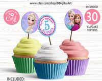 Frozen Elsa Anna Cupcake Toppers Template | Frozen Cupcake Toppers | Editable | Printable | Instant Download
