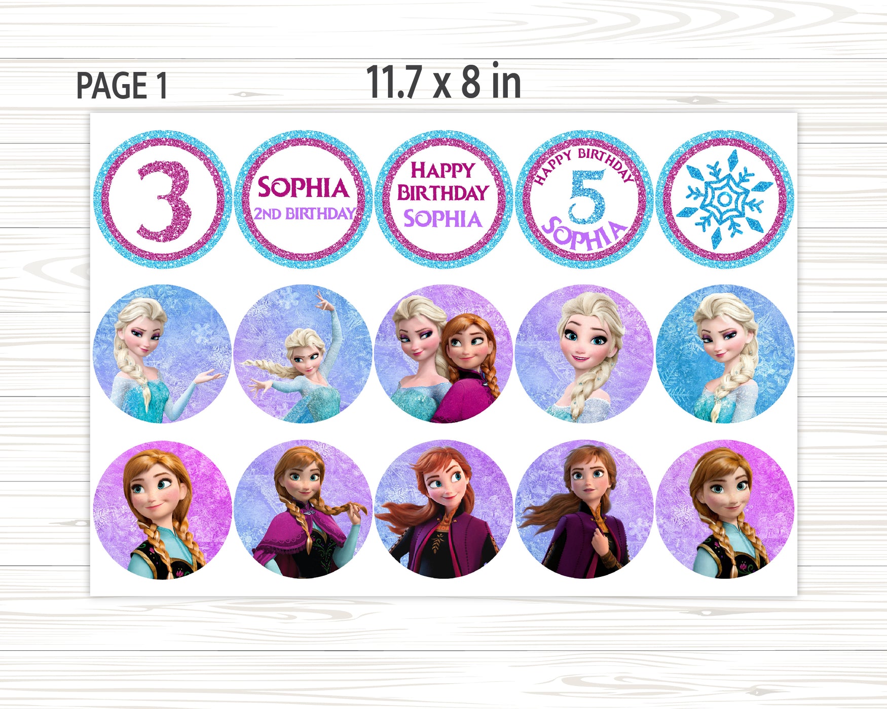 Frozen Elsa Anna Cupcake Toppers Template | Frozen Cupcake Toppers | Editable | Printable | Instant Download