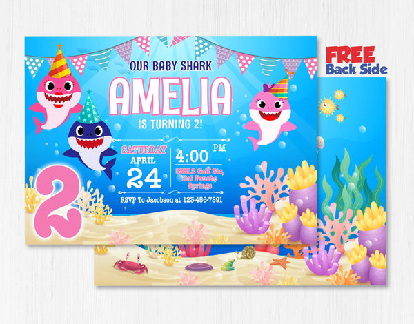 Baby Shark Birthday Invitation Template | Editable | Printable | Instant Download - kidszoneparty