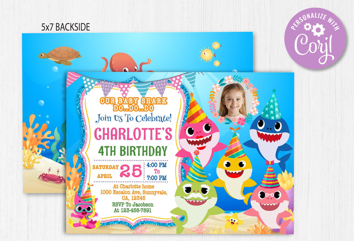 Baby Shark Birthday Invitation Template With Photo | Editable | Printable | Instant Download - kidszoneparty