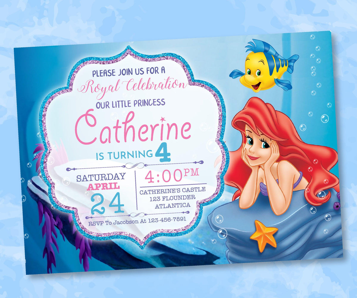 Little Mermaid Invitation | Mermaid Princess Ariel Invites Birthday ...