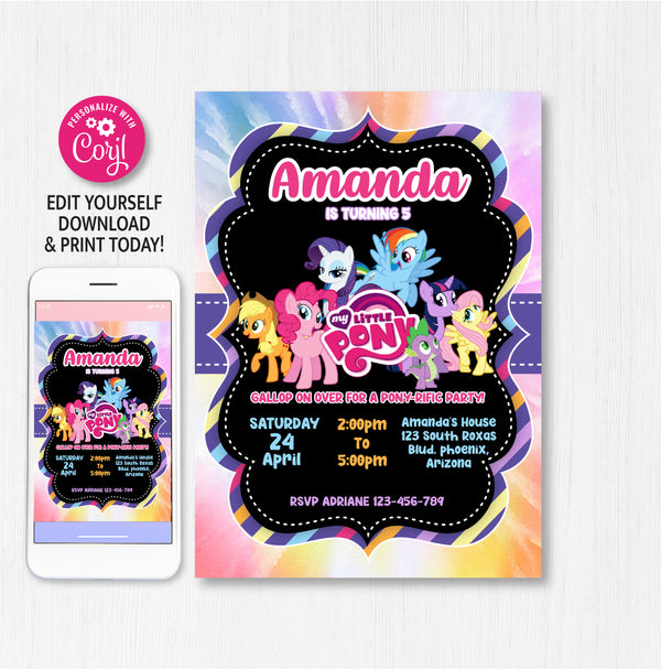 My Little Pony Birthday Invitation Template | Editable | Printable | Instant Download