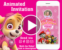 Paw Patrol Animated Birthday invitation For Girl, Video Paw Patrol birthday party invitation
