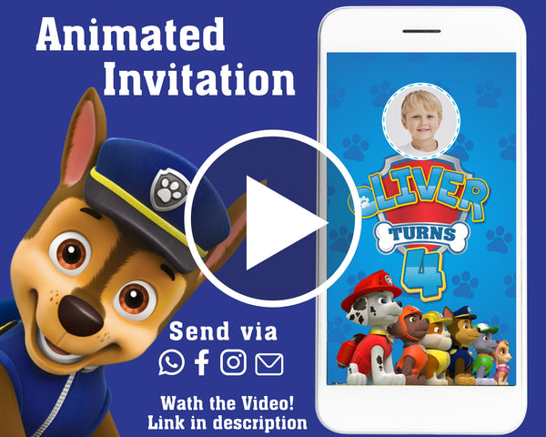 Paw Patrol Animated Birthday invitation For Boy, Paw Patrol birthday party invite, invitation video - kidszoneparty