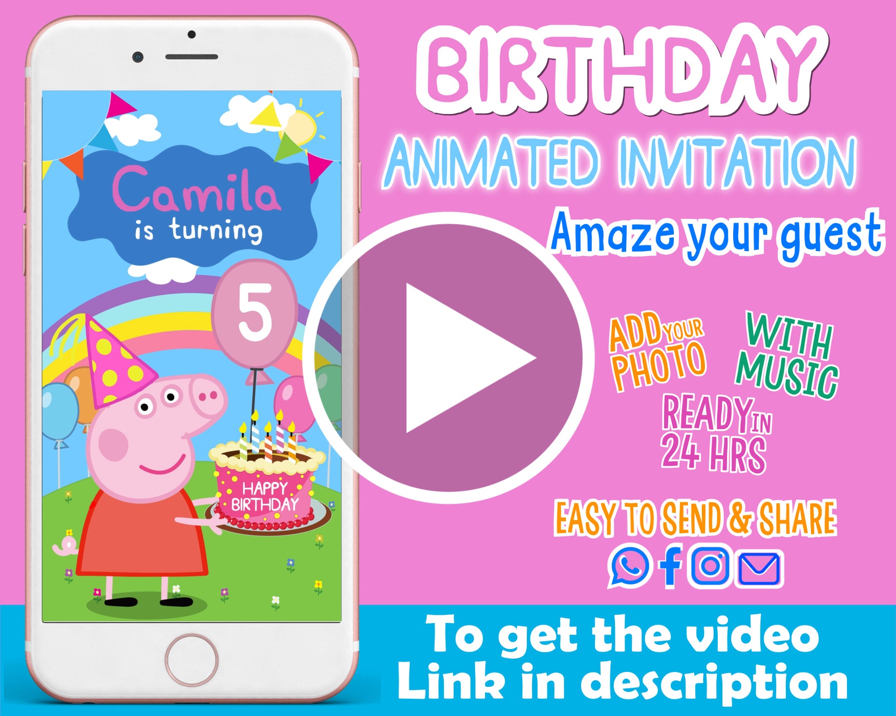 Peppa Pig Video Invitation | Peppa Pig  Birthday Party Animated Invitation