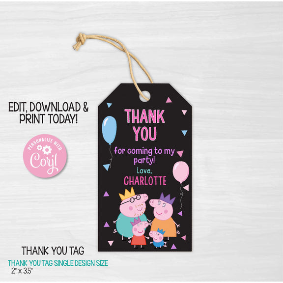Peppa Pig Thank you tag Template | Editable | Printable | Instant Down ...