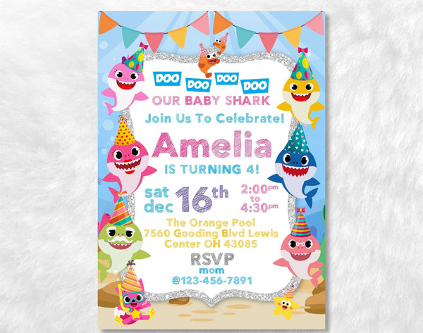 Baby Shark Birthday Invitation Template | Editable | Printable | Instant Download - kidszoneparty