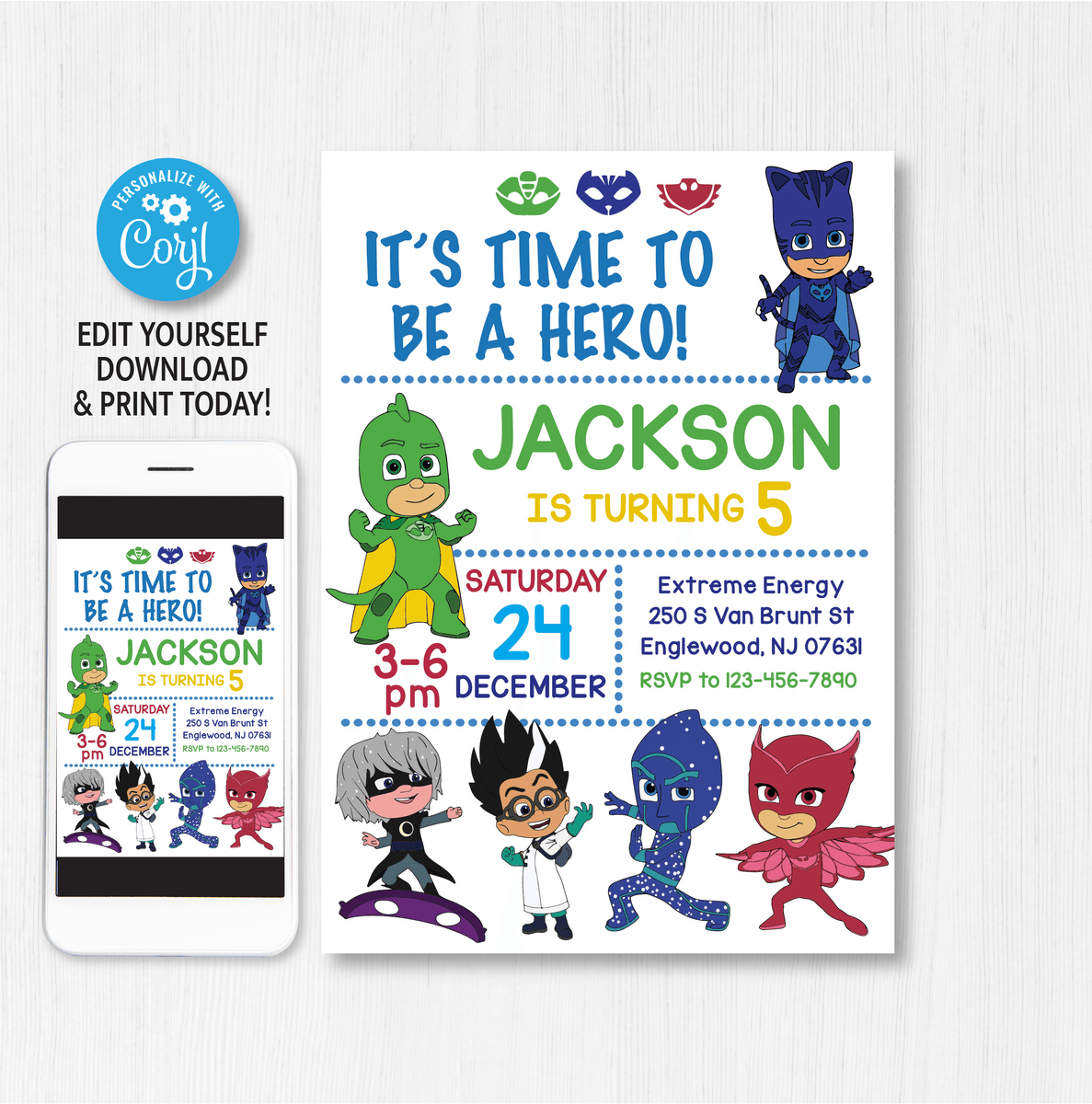 Pj Mask Birthday Invitation Template | Editable | Printable | Instant ...