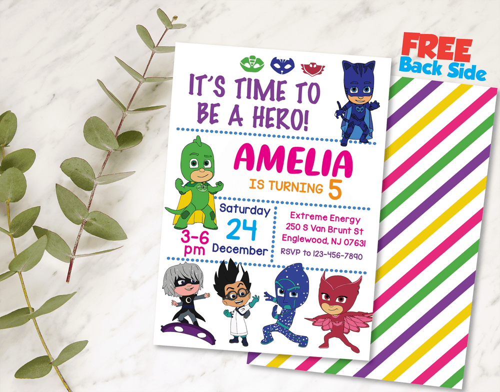 Pj Mask Birthday Invitation Template | Editable | Printable | Instant – kidszoneparty for Free Pj Masks Printable Invitations