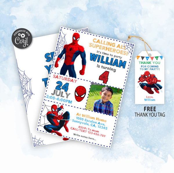 Spiderman Birthday Invitation Template With Photo | Editable | Printable | Instant Download