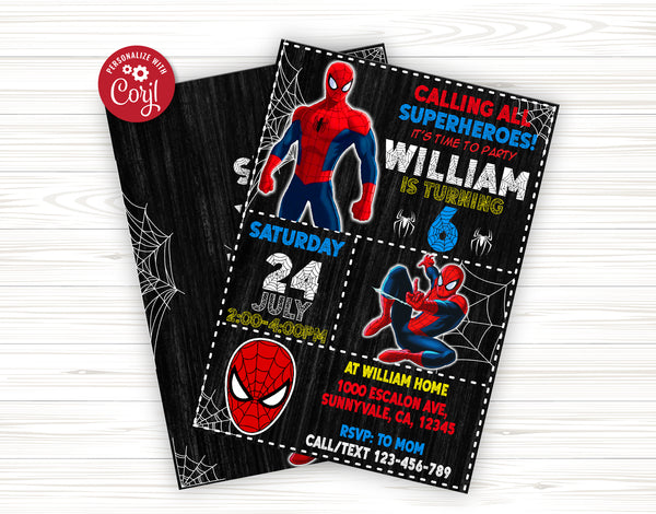 Spiderman Birthday Invitation Template With Photo | Editable | Printable | Instant Download