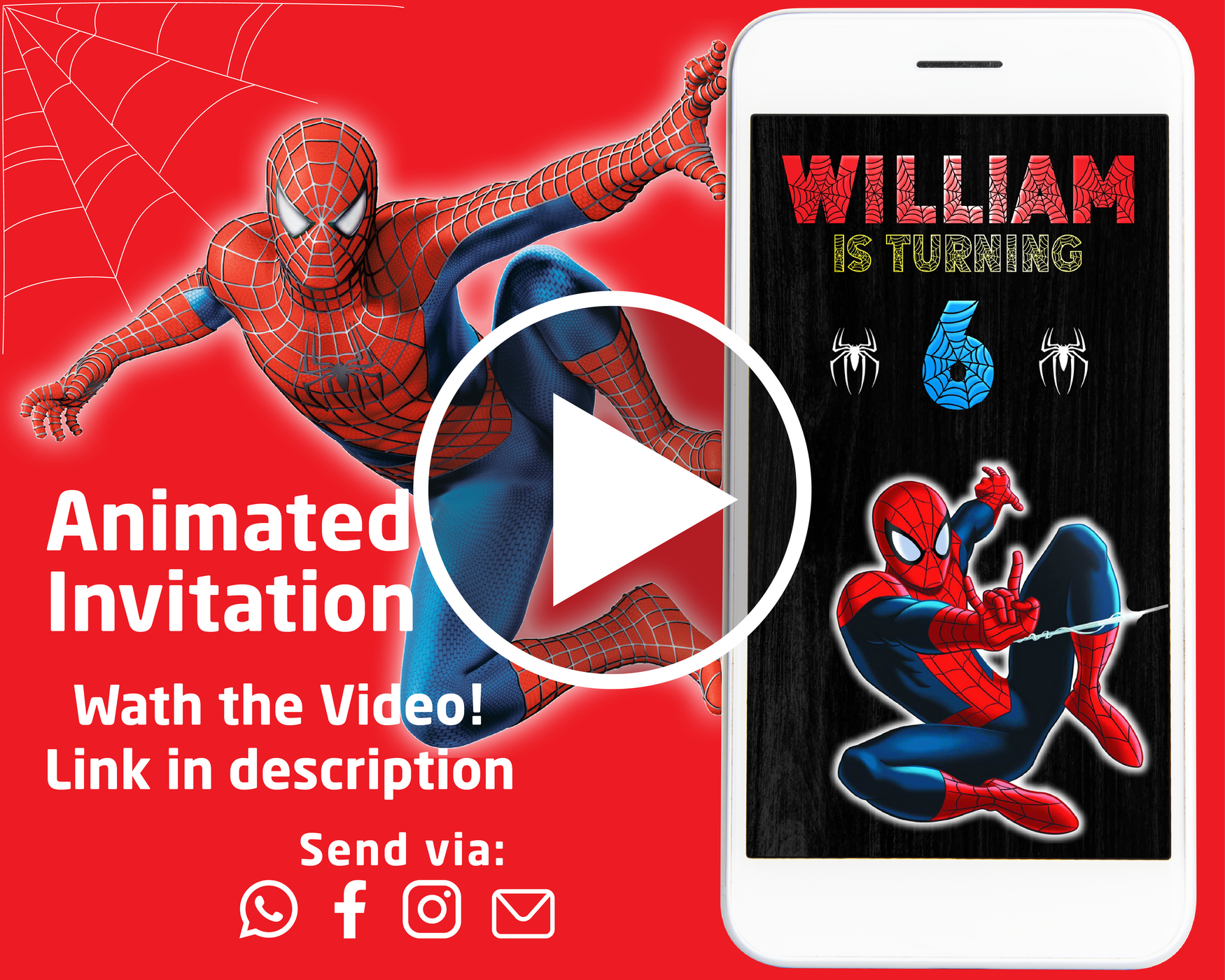 Spiderman Customizable Mp4 Video Invitation File