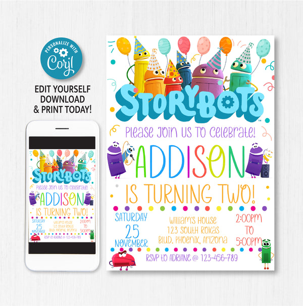 StoryBots Birthday Invitation Template | Editable | Printable | Instant Download