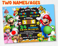Super Mario Birthday Invitation Template | Two Names / Ages | Editable | Printable | Instant Download
