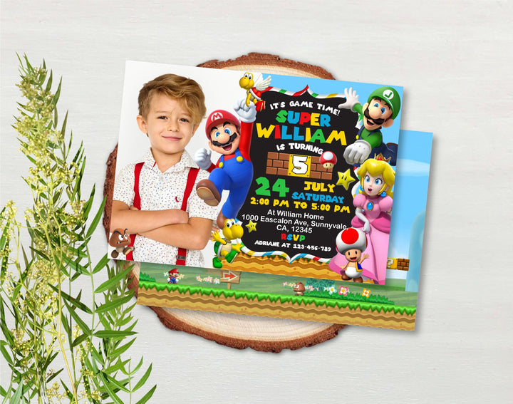 Super Mario Birthday Invitation Template With Photo | Editable | Printable | Instant Download - kidszoneparty