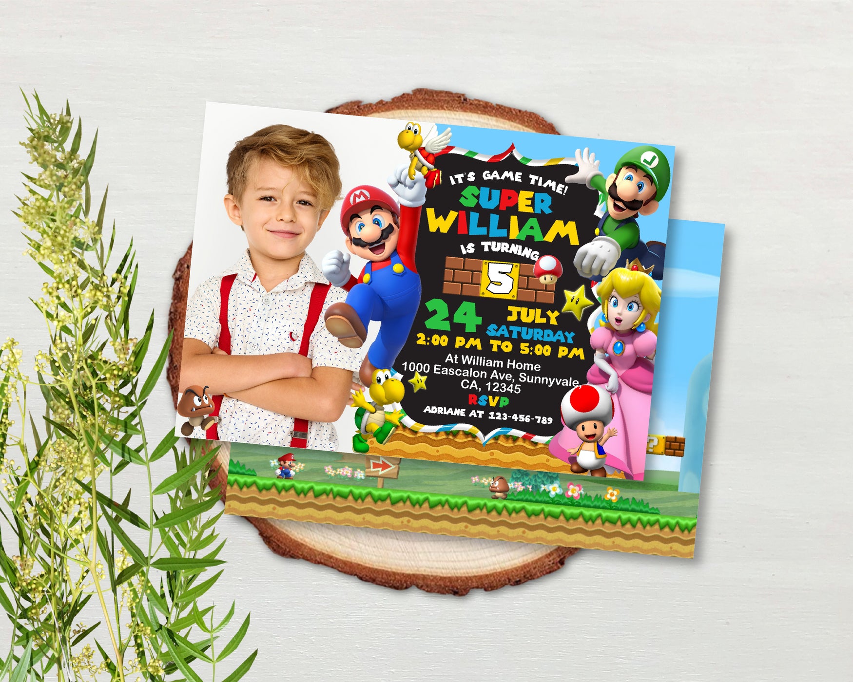Super Mario Invitations Birthday Party Invites & Envelopes WRITE ON